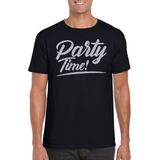 Bellatio Decorations Verkleed T-shirt voor heren - party time - zwart - zilver glitter - carnaval