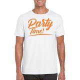 Bellatio Decorations Verkleed T-shirt voor heren - party time - wit - oranje glitter - carnaval