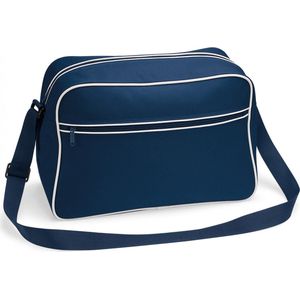 Bagbase Schoudertas Retro - Navy Blauw - met rits zakken - middelgroot - 40 x 28 x 18 cm - 18L