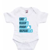 Bellatio Decorations - Baby Rompertje - Blauw - eat sleep poop repeat - 68