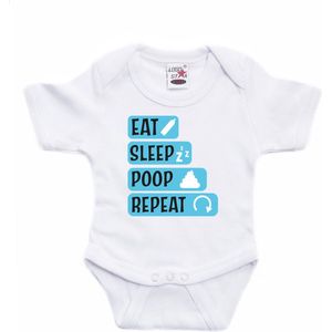 Bellatio Decorations - Baby Rompertje - Blauw - eat sleep poop repeat - 68
