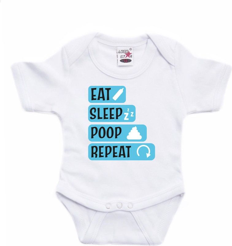 Bellatio Decorations - Baby Rompertje - Blauw - eat sleep poop repeat - 68