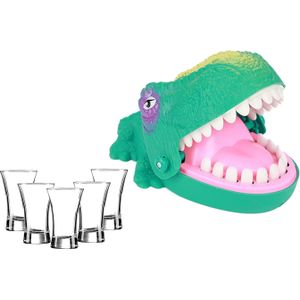 Drank spelletje de Bijtende dino inclusief shotglazen - reactie vermogen spel - drankspel