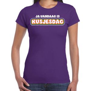 Bellatio Decorations Gay Pride T-shirt voor dames - paars - kusjesdag - regenboog - LHBTI