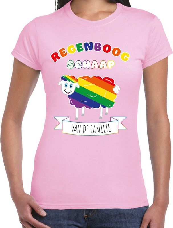 Bellatio Decorations Gay Pride T-shirt voor dames - regenboog schaap - licht roze - LHBTI