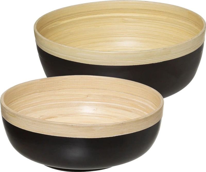 5Five - serveerschalen/saladeschalen - 2 stuks - zwart - bamboe - rond