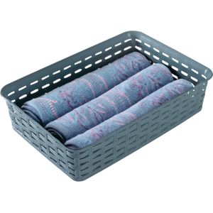 Hega Hogar Opbergmandje/ladeverdeler - denin blauw - 2 liter - kunststof - 17 x 25 x 6 cm - kleine opslag bakjes - manden