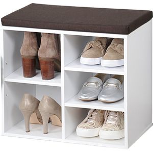 Kesper Schoenenrek/schoenenkast met zitvlak - wit - 5 paar schoenen - hout - L51 x B30 x H48 cm - vakjeskast