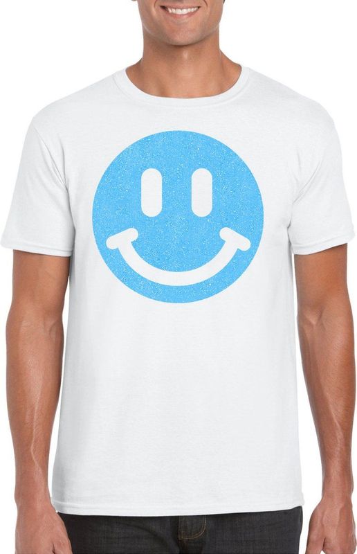 Verkleed T-shirt voor heren - Smile Emoticon - wit - carnaval/foute party - feestkleding