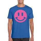 Bellatio Decorations - Verkleed T-shirt - Blauw - Smile Emoticon