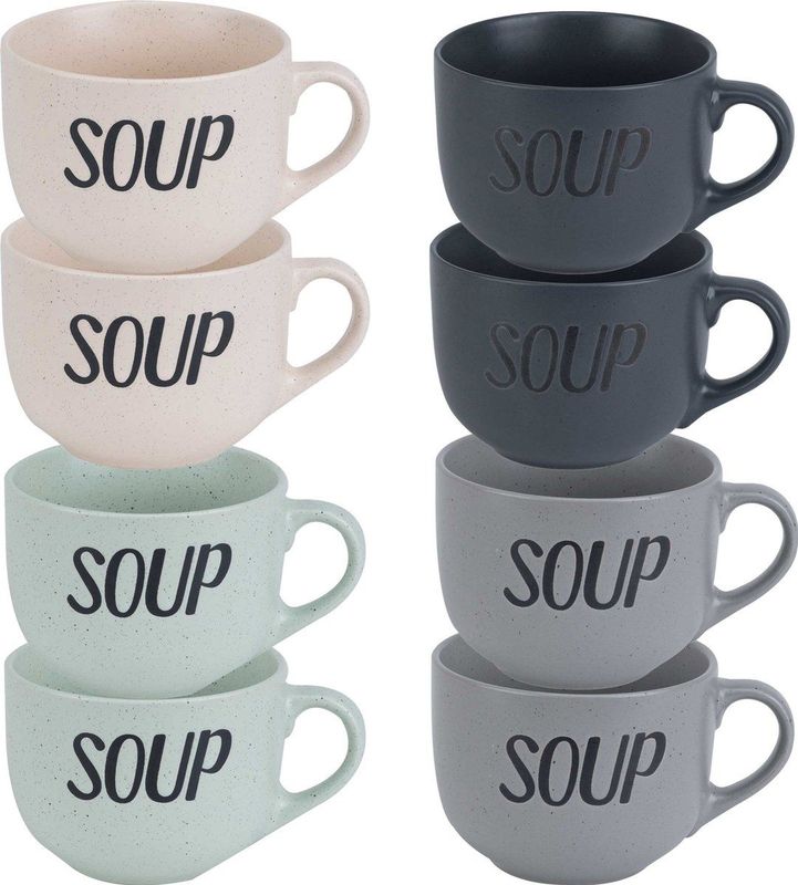 Cosy & Trendy - Soepbekers/soepkommen - Set van 8 - Keramiek - Mix Kleuren - 510 ml