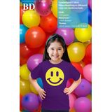 Bellatio Decorations - T-shirt - Blauw - Katoen - Glitter Geel Emoticon
