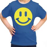 Bellatio Decorations - T-shirt - Blauw - Katoen - Glitter Geel Emoticon
