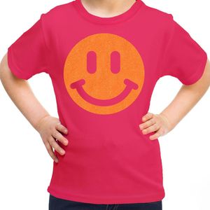 Bellatio Decorations - T-shirt - Roze - Smile Emoticon - Kinderen
