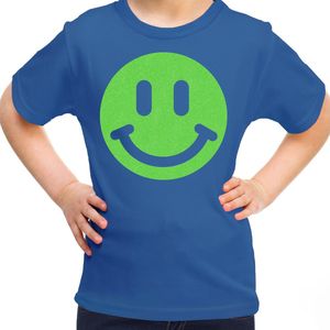 Bellatio Decorations - T-shirt - Blauw - Smile Emoticon - Kinderen