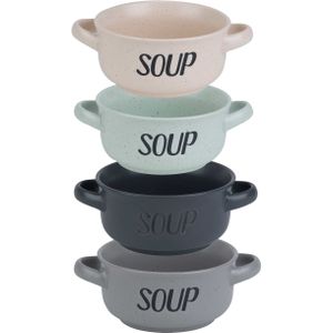 Cosy & Trendy Soepbekers/soepkommen - set 4x stuks - 13 x 6.5 cm - 470 ml - keramiek - mix kleuren - kommetjes