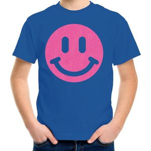 Bellatio Decorations T-shirt voor jongens - Smile Emoticon - blauw - kinderen 110 116