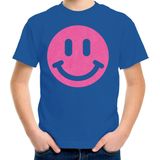 Bellatio Decorations T-shirt voor jongens - Smile Emoticon - blauw - kinderen 110 116