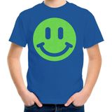 Bellatio Decorations - T-shirt - Blauw - Katoen - Glitter Groene Smile Emoticon