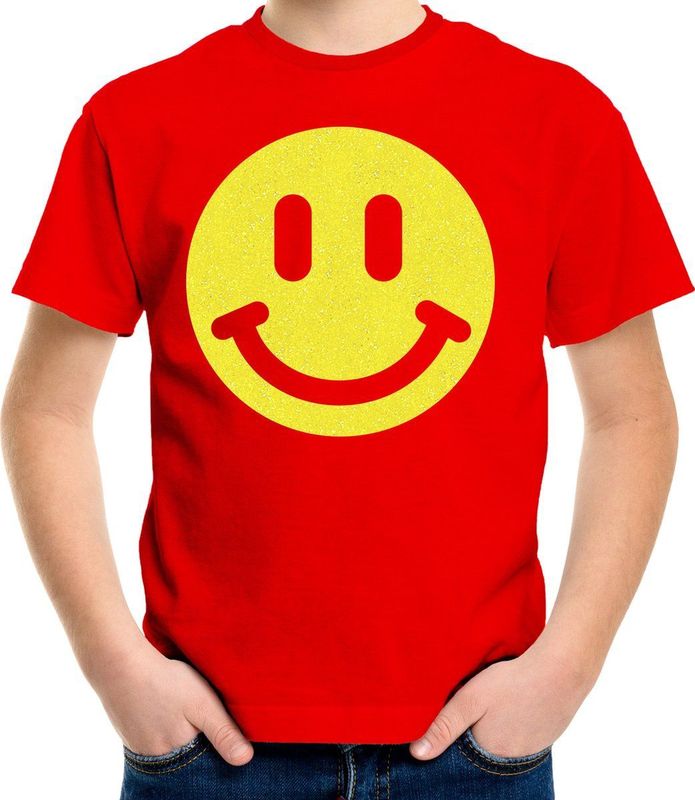 Bellatio Decorations - T-shirt - Rood - Smile Emoticon - Kinderen