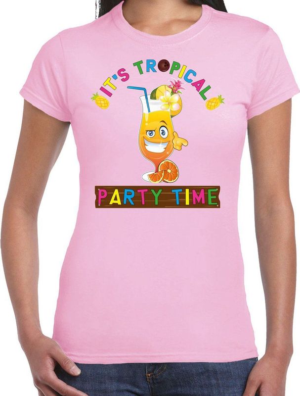 Bellatio Decorations Tropical party shirt dames - party time - roze - carnaval -tropisch themafeest