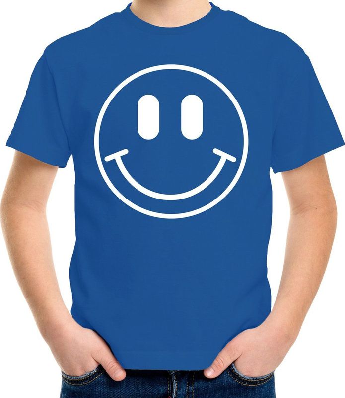 Bellatio Decorations - Verkleed T-shirt - Blauw - Smile Emoticon - Voor Kinderen
