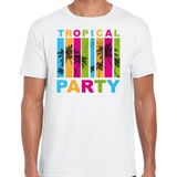 Tropical party Hawaii T-shirt heren - palmbomen - wit - carnaval themafeest