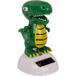 Solar bewegend figuur/beestje - dinosaurus - bewegende bek - groen - kunststof - 11 cm