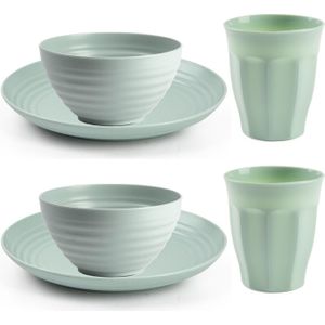 Plasticforte Camping Servies set 24 delig - kunststof - mintgroen - 8x borden/8x drinkbekers/8x kommetjes - onbreekbaar