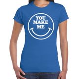 Bellatio Decorations - Verkleed T-shirt - Blauw - Smile Emoticon - Dames
