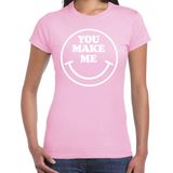 Bellatio Decorations - Verkleed T-shirt - Lichtroze - Dames - Smile Emoticon