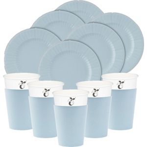 Givi Italia Feest/verjaardag gebaksbordjes/bekertjes set - 32-delig - lichtblauw - papier/karton
