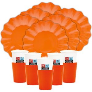 Givi Italia Feest/verjaardag gebaksbordjes/bekertjes set - 32-delig - oranje - papier/karton