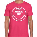 Verkleed T-shirt voor heren - you make me - Smile Emoticon - roze - carnaval - foute party - feestkl