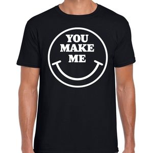 Verkleed T-shirt voor heren - you make me - Smile Emoticon - zwart - carnaval - foute party - feestk