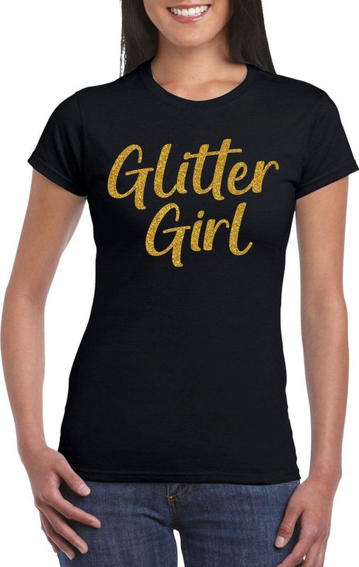 Bellatio Decorations - Verkleed T-shirt - Zwart - Glitter Girl