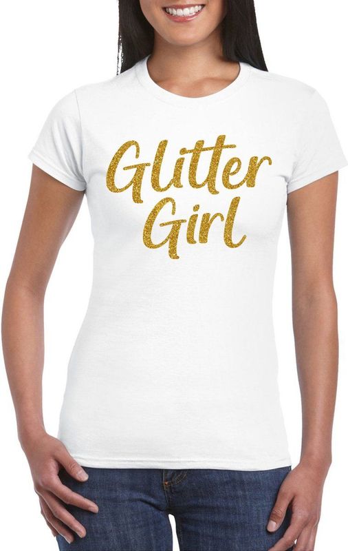 Bellatio Decorations - Verkleed T-shirt - Wit - Glitter Girl