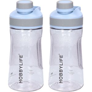 B-Home 2x Waterfles / drinkfles / sportfles Aquamania - lichtblauw - 530 ml - kunststof - bpa vrij - lekvrij - Stijlvolle fles