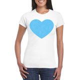 Bellatio Decorations - Verkleed T-shirt - Wit - Hart - Blauw Glitter