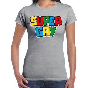 Bellatio Decorations Gay Pride T-shirt voor dames - super gay - grijs - pride - regenboog - LHBTI