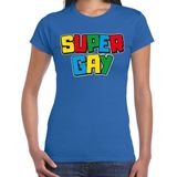 Bellatio Decorations Gay Pride T-shirt voor dames - super gay - blauw - pride - regenboog - LHBTI