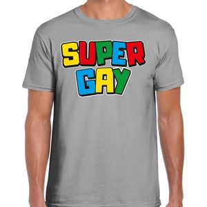 Bellatio Decorations Gay Pride T-shirt voor heren - super gay - grijs - pride - regenboog - LHBTI