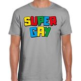 Bellatio Decorations Gay Pride T-shirt voor heren - super gay - grijs - pride - regenboog - LHBTI