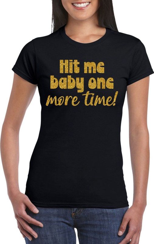 Bellatio Decorations Verkleed T-shirt voor dames - Hit me baby - zwart - foute party - feestkleding