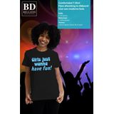 Bellatio Decorations Vrijgezellenfeest t-shirt dames - Girls - zwart - blauw glitter - foute party