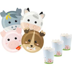 Givi Italia Kinderfeest bordjes/servies set - 16-personen - boerderij thema - papier/karton