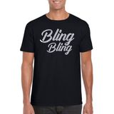 Bellatio Decorations Verkleed T-shirt heren - bling - zwart - zilver glitter - carnaval themafeest