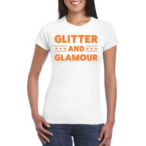 Verkleed T-shirt voor dames - glitter and glamour - wit - oranje glitter - carnaval themafeest