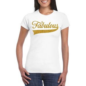 Bellatio Decorations Foute party t-shirt voor dames - Fabulous - wit - glitter - carnaval/themafeest