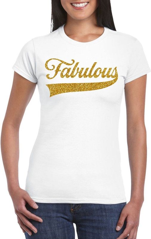 Bellatio Decorations - Foute Party T-shirt - Wit - Glitter - Fabulous